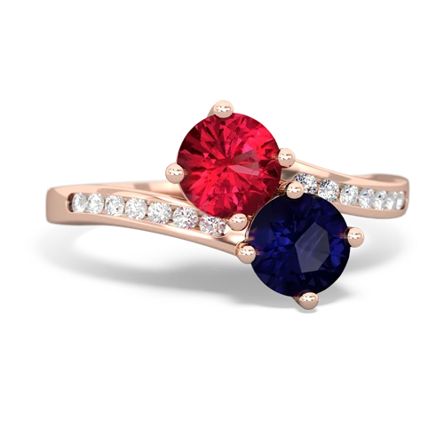 lab ruby-sapphire two stone channel ring