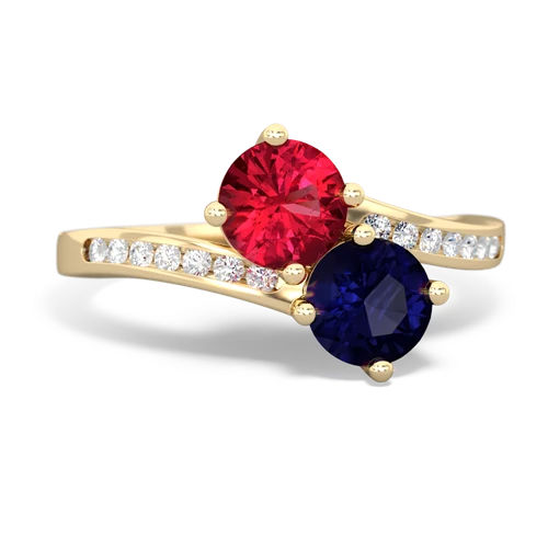 lab ruby-sapphire two stone channel ring