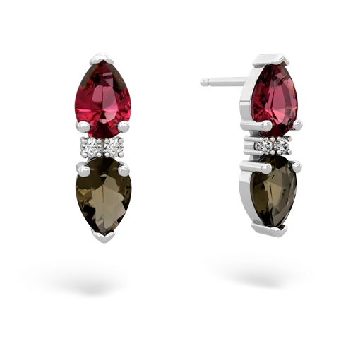 lab ruby-smoky quartz bowtie earrings