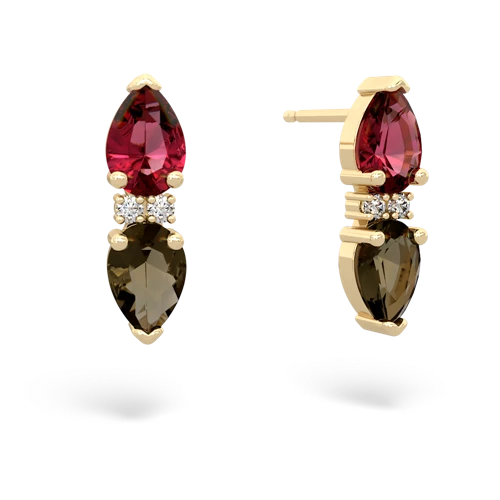 lab ruby-smoky quartz bowtie earrings