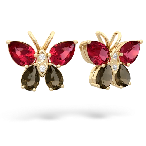 lab ruby-smoky quartz butterfly earrings
