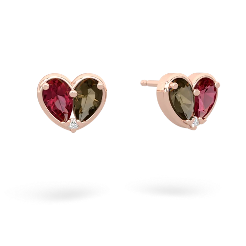 lab ruby-smoky quartz one heart earrings