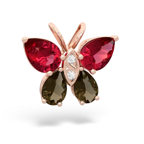 lab ruby-smoky quartz butterfly pendant