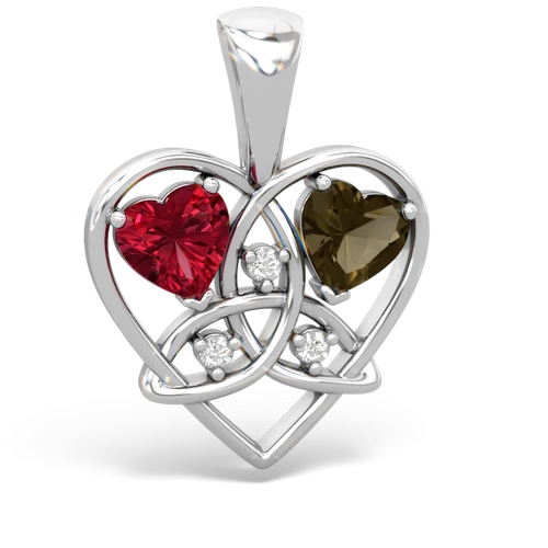 lab ruby-smoky quartz celtic heart pendant