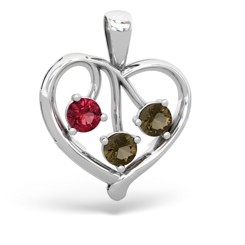 Lab Ruby Lab Created Ruby with Genuine Smoky Quartz and Lab Created Sapphire Glowing Heart pendant Pendant