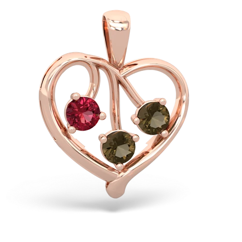 lab ruby-smoky quartz love heart pendant