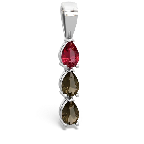 lab ruby-smoky quartz three stone pendant