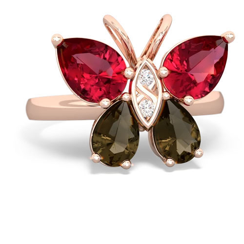 lab ruby-smoky quartz butterfly ring
