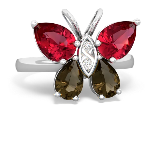 lab ruby-smoky quartz butterfly ring