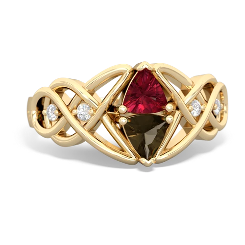 lab ruby-smoky quartz celtic knot ring