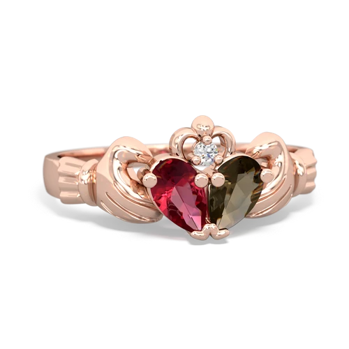 lab ruby-smoky quartz claddagh ring