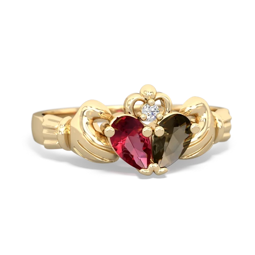 lab ruby-smoky quartz claddagh ring