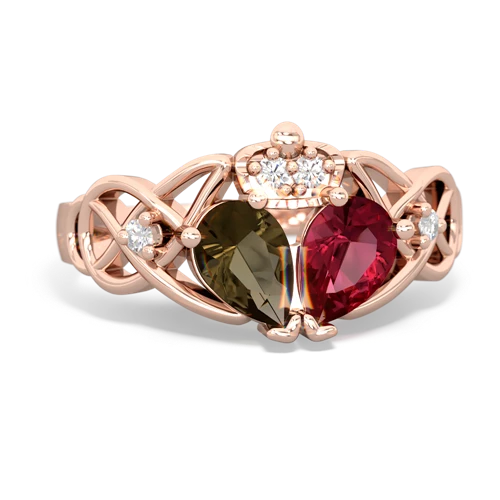 lab ruby-smoky quartz claddagh ring