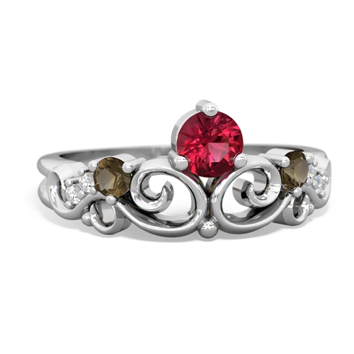 lab ruby-smoky quartz crown keepsake ring