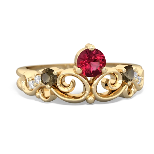 lab ruby-smoky quartz crown keepsake ring