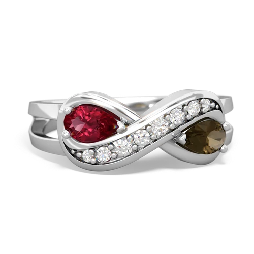 lab ruby-smoky quartz diamond infinity ring