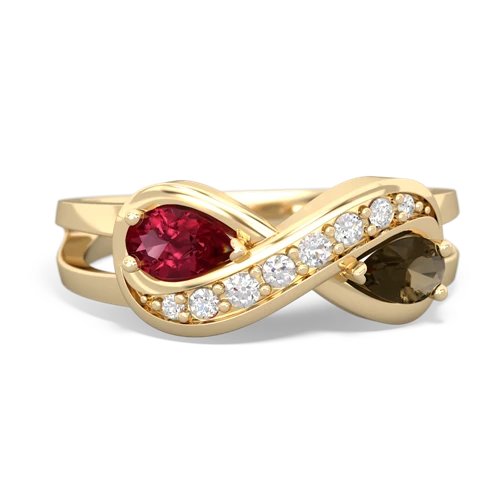 lab ruby-smoky quartz diamond infinity ring