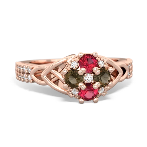 lab ruby-smoky quartz engagement ring