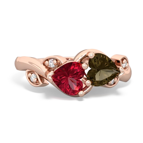 lab ruby-smoky quartz floral keepsake ring