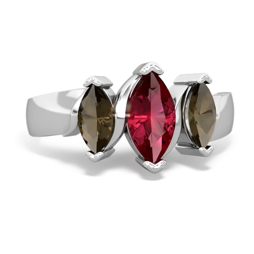 Lab Ruby Lab Created Ruby with Genuine Smoky Quartz and Lab Created Sapphire Three Peeks ring Ring