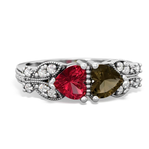 lab ruby-smoky quartz keepsake butterfly ring