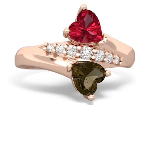 lab ruby-smoky quartz modern ring