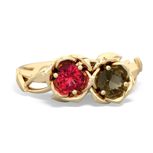 lab ruby-smoky quartz roses ring