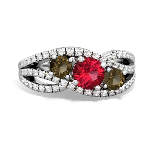 lab ruby-smoky quartz three stone pave ring