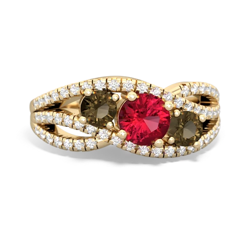 lab ruby-smoky quartz three stone pave ring