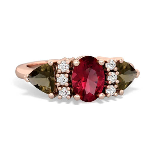 Lab Ruby Lab Created Ruby with Genuine Smoky Quartz and Genuine Garnet Antique Style Three Stone ring Ring