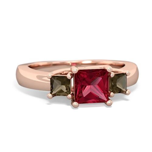 Lab Ruby Lab Created Ruby with Genuine Smoky Quartz and Genuine Garnet Three Stone Trellis ring Ring