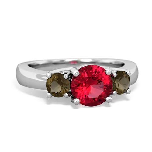 Lab Ruby Lab Created Ruby with Genuine Smoky Quartz and Lab Created Pink Sapphire Three Stone Trellis ring Ring