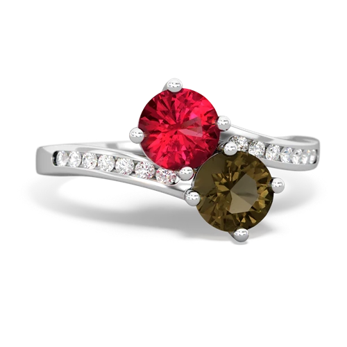 lab ruby-smoky quartz two stone channel ring