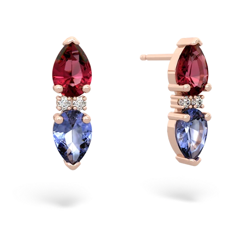 lab ruby-tanzanite bowtie earrings