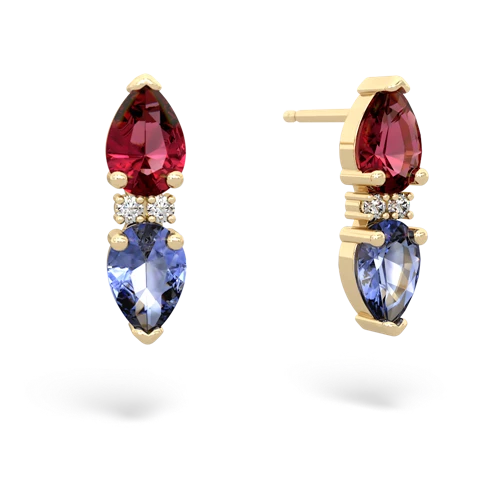 lab ruby-tanzanite bowtie earrings