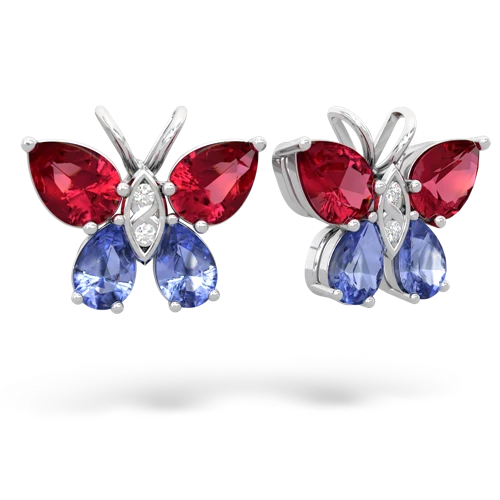 lab ruby-tanzanite butterfly earrings