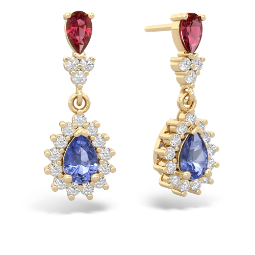 Lab Ruby Lab Created Ruby with Genuine Tanzanite Halo Pear Dangle earrings Earrings