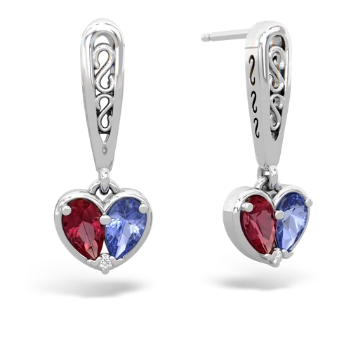 lab ruby-tanzanite filligree earrings