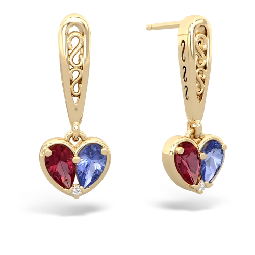 lab ruby-tanzanite filligree earrings