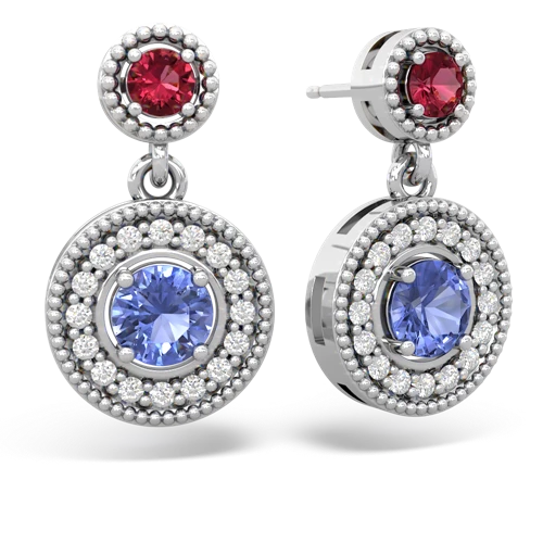 Lab Ruby Lab Created Ruby with Genuine Tanzanite Halo Dangle earrings Earrings