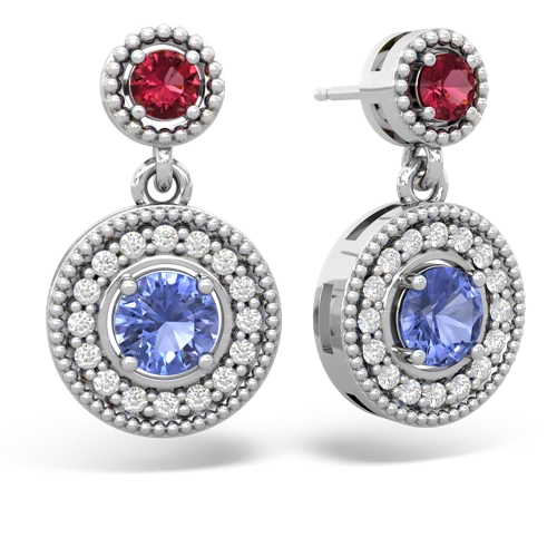 lab ruby-tanzanite halo earrings