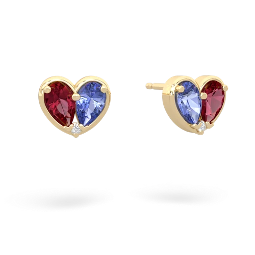 lab ruby-tanzanite one heart earrings