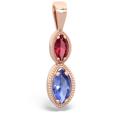 Lab Ruby Lab Created Ruby with Genuine Tanzanite Antique-style Halo pendant Pendant