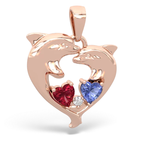 Lab Ruby Lab Created Ruby with Genuine Tanzanite Dolphin Heart pendant Pendant