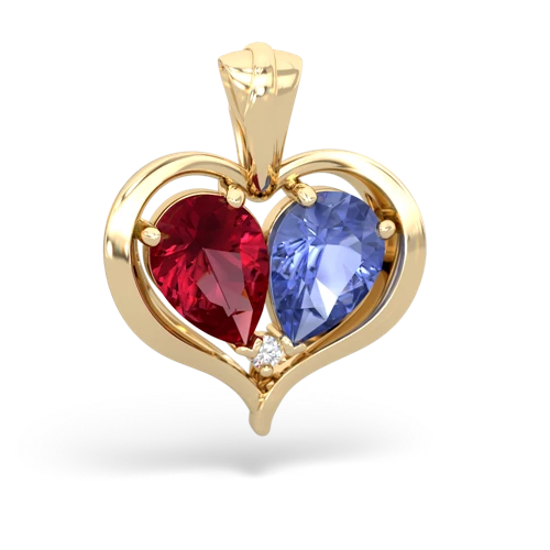 lab ruby-tanzanite half heart whole pendant