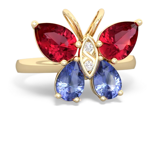 lab ruby-tanzanite butterfly ring