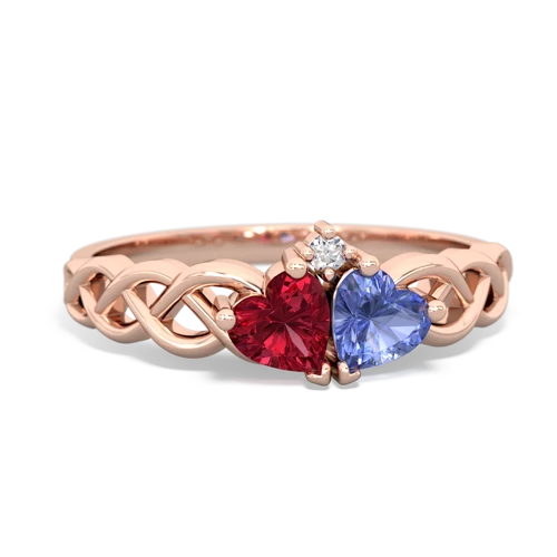 Lab Ruby Lab Created Ruby with Genuine Tanzanite Heart to Heart Braid ring Ring