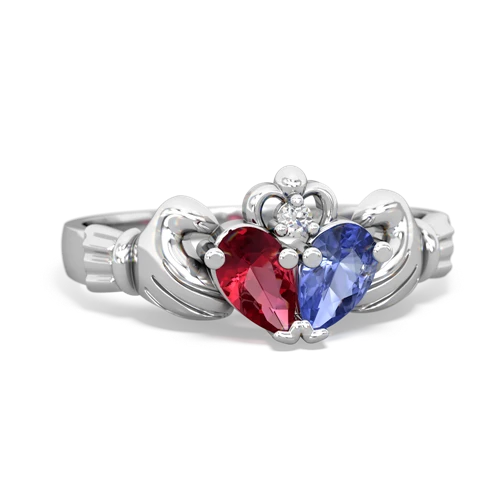 lab ruby-tanzanite claddagh ring