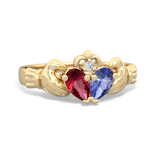 lab ruby-tanzanite claddagh ring