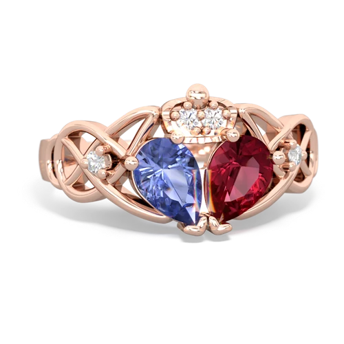 Lab Ruby Lab Created Ruby with Genuine Tanzanite Two Stone Claddagh ring Ring